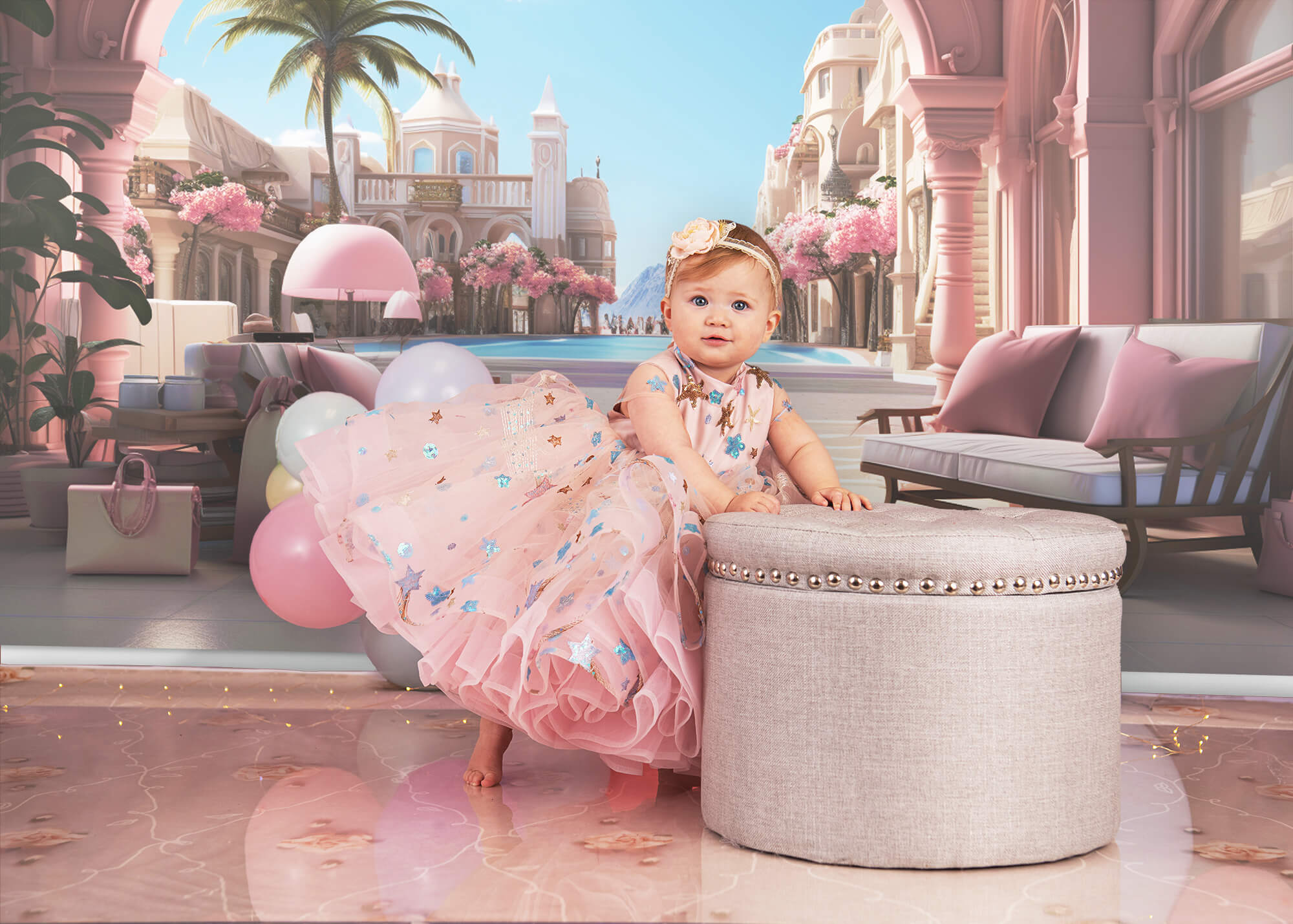 Toile de Fond pour Poupée de Mode en Château Rose M8-39