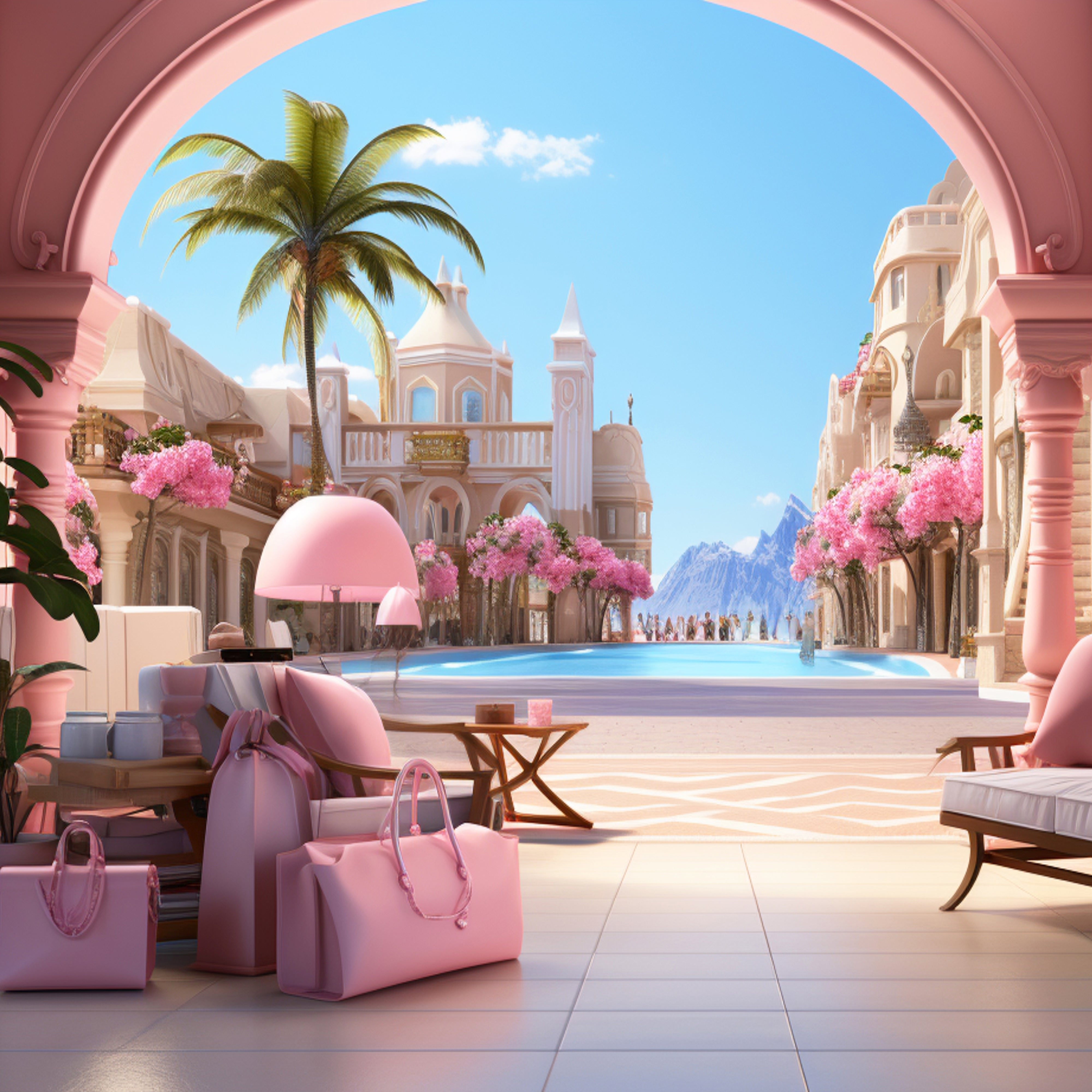 Toile de Fond pour Poupée de Mode en Château Rose M8-39