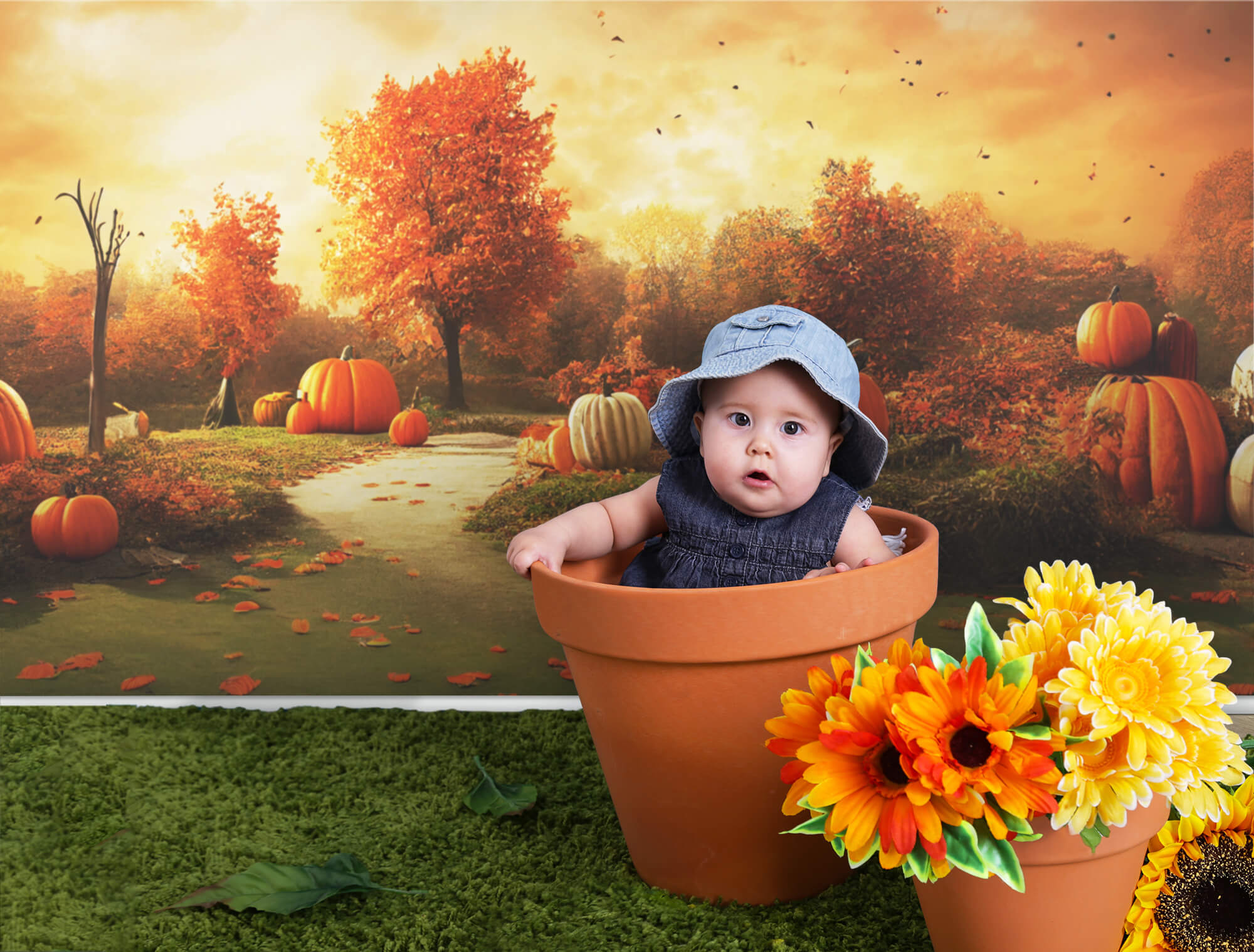 Toile de Fond Automne Citrouilles pour Photo M8-46