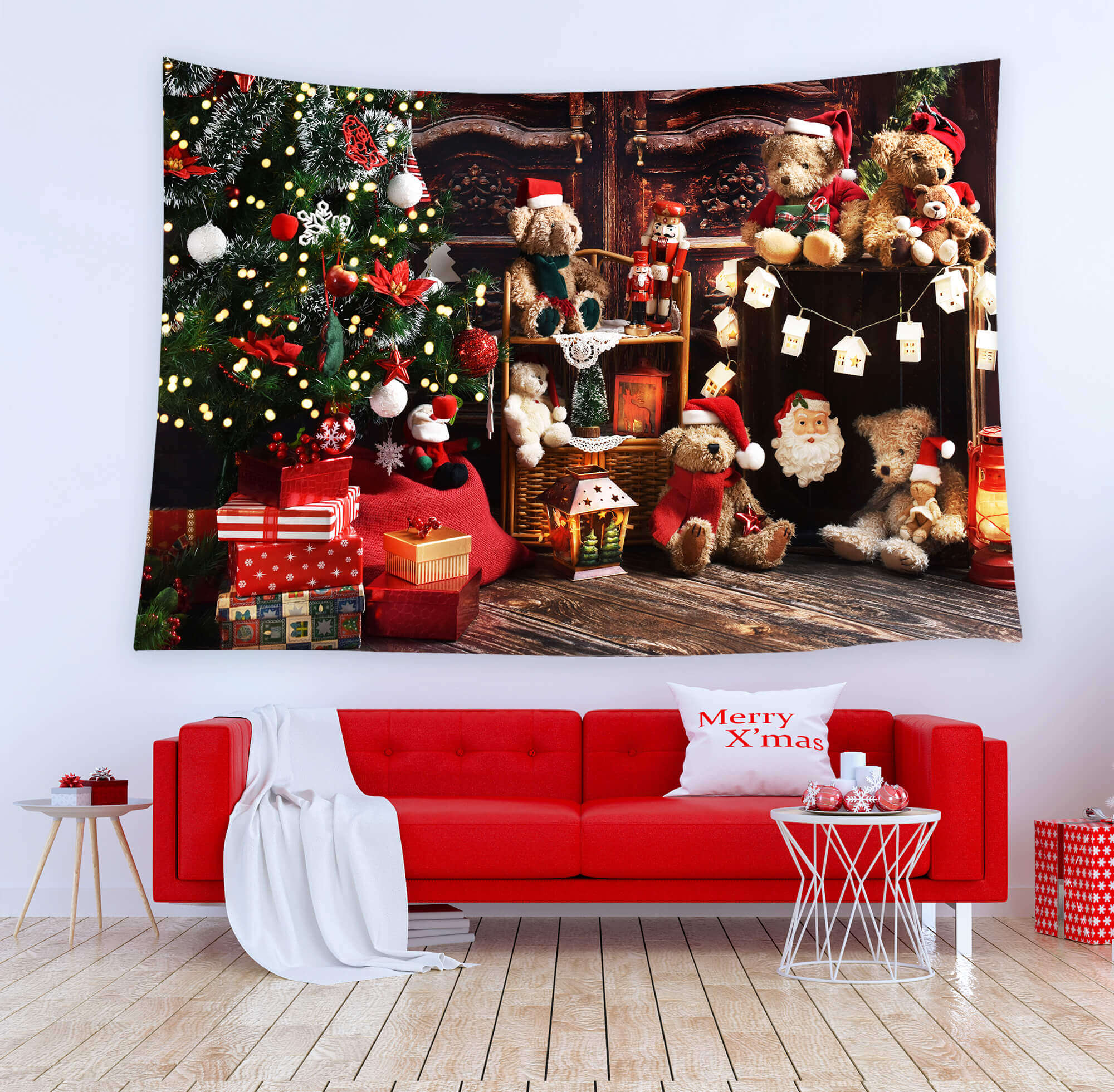Toile de Fond Arbre de Noël Décoration Oursons M8-61