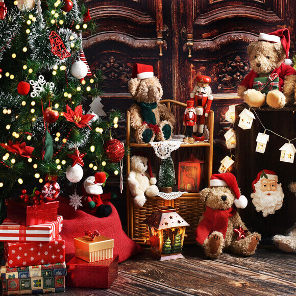Toile de Fond Arbre de Noël Décoration Oursons M8-61