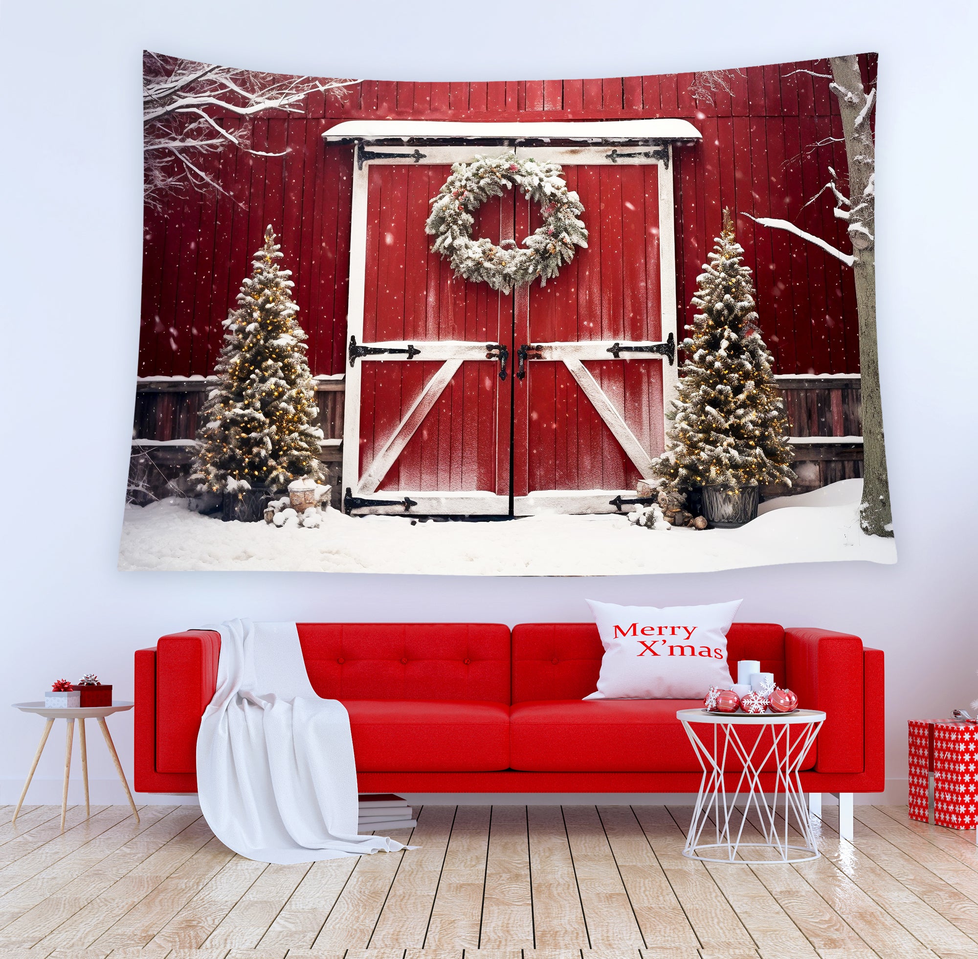 Tapisserie de Noël de la Grange Rouge Décor Festival Cadeau T-M8-64