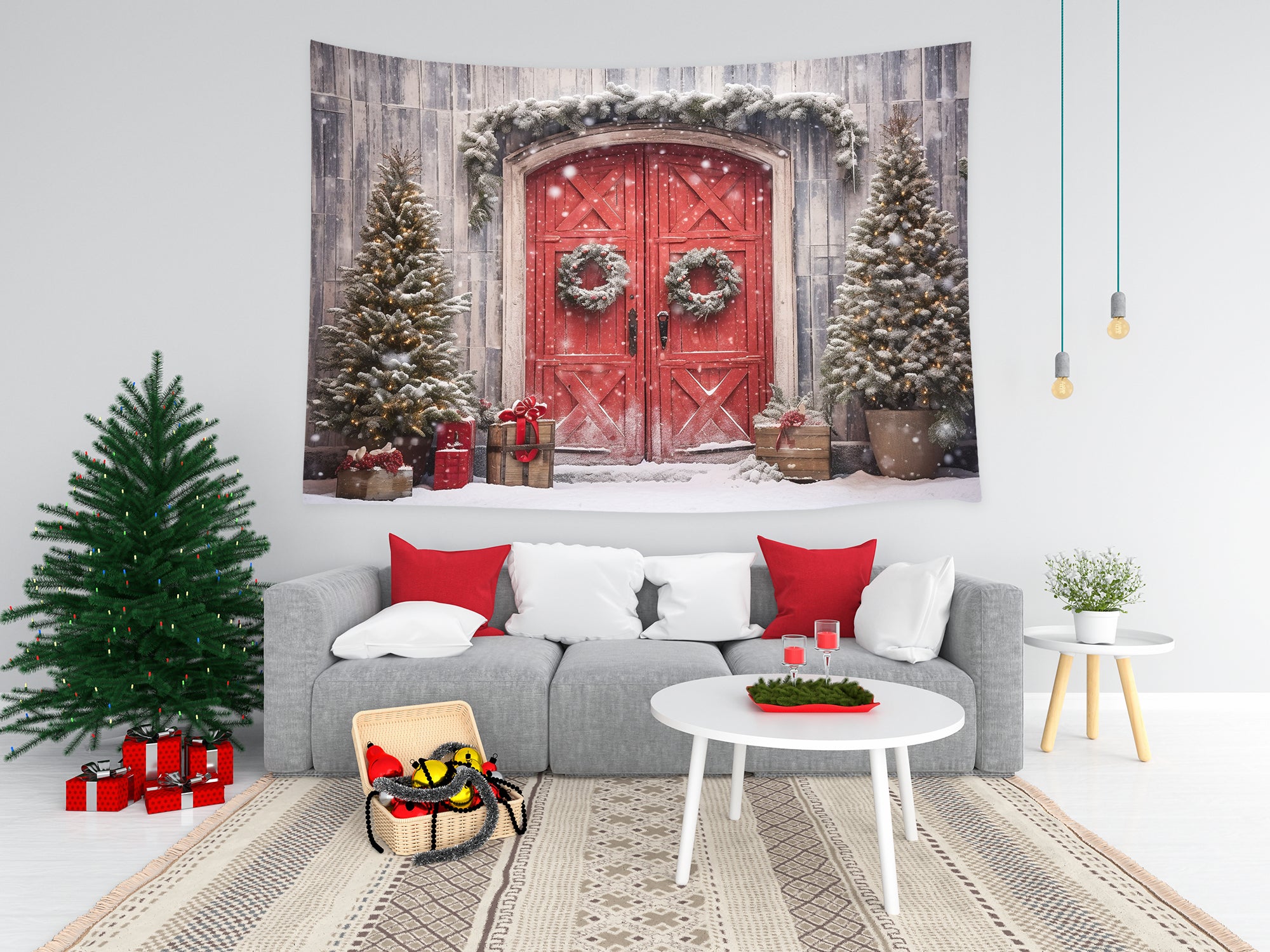 Tapisserie Décoration de Noël de Porte Rouge Tenture Murale T-M8-65