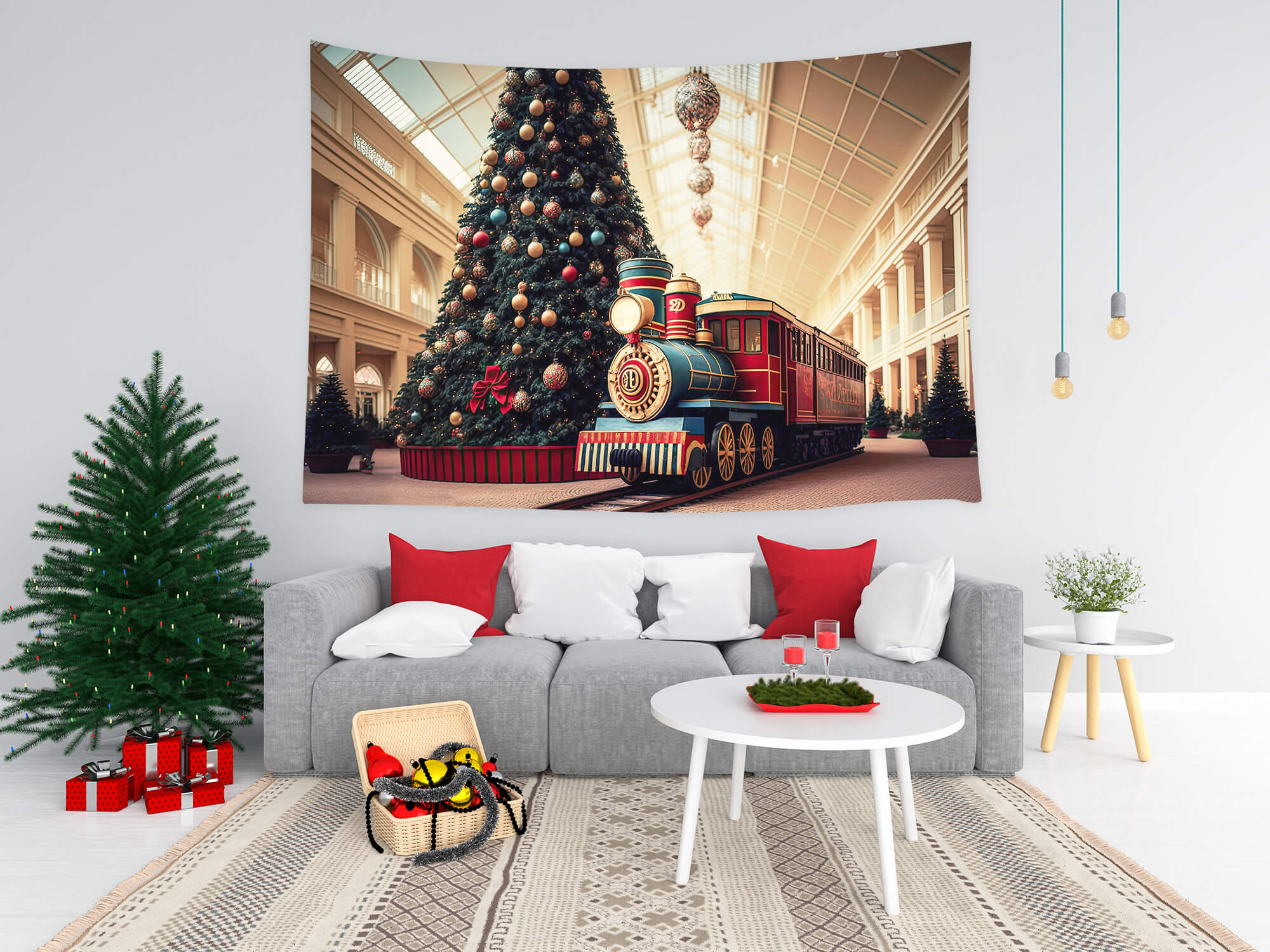 Toile de Fond Grand Sapin de Noël Petit Train M8-68
