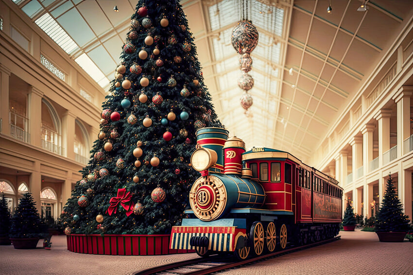 Toile de Fond Grand Sapin de Noël Petit Train M8-68