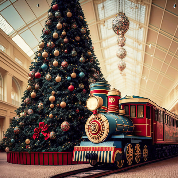 Toile de Fond Grand Sapin de Noël Petit Train M8-68