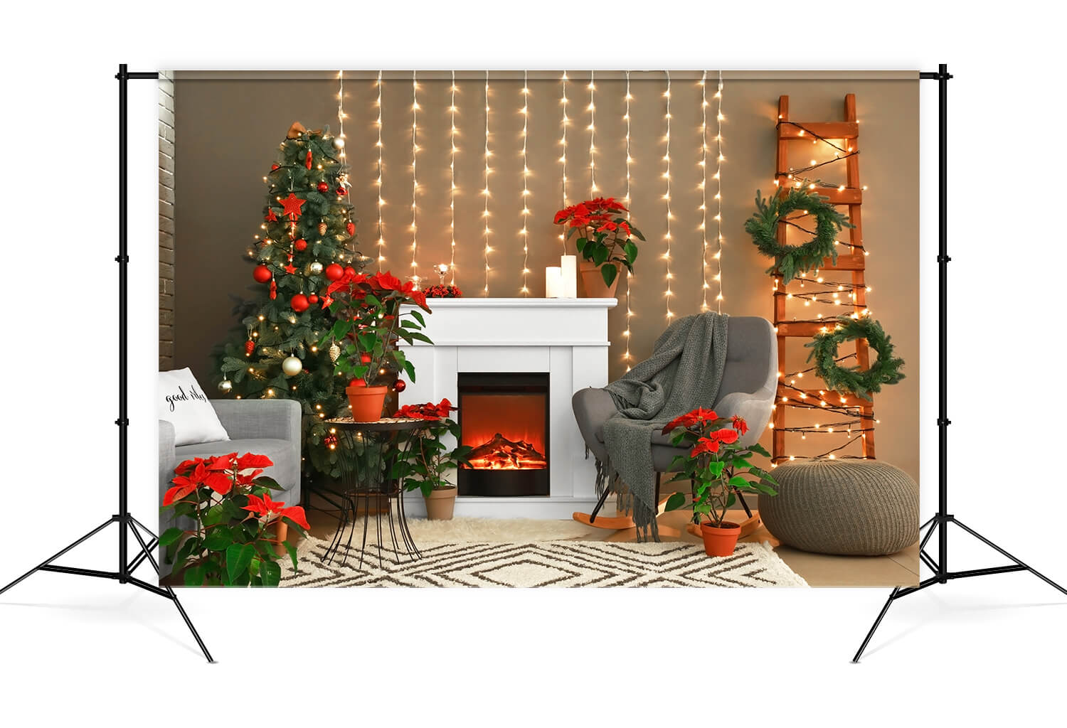 Toile de Fond Noël Arbre de Cheminée Lumières M8-69