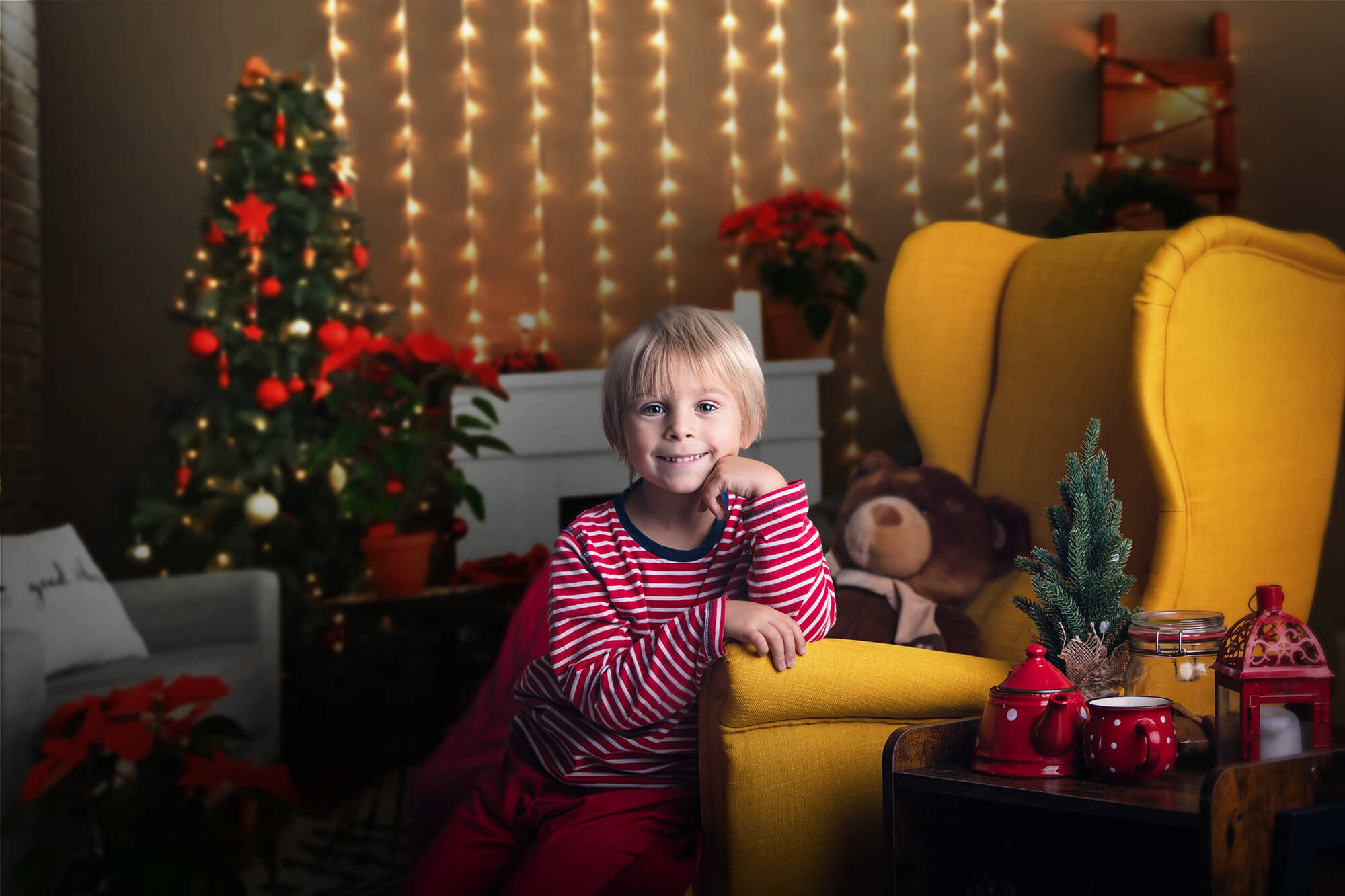 Toile de Fond Noël Arbre de Cheminée Lumières M8-69