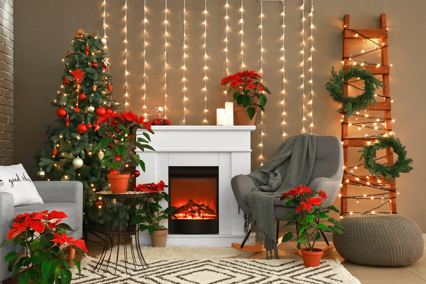 Toile de Fond Noël Arbre de Cheminée Lumières M8-69