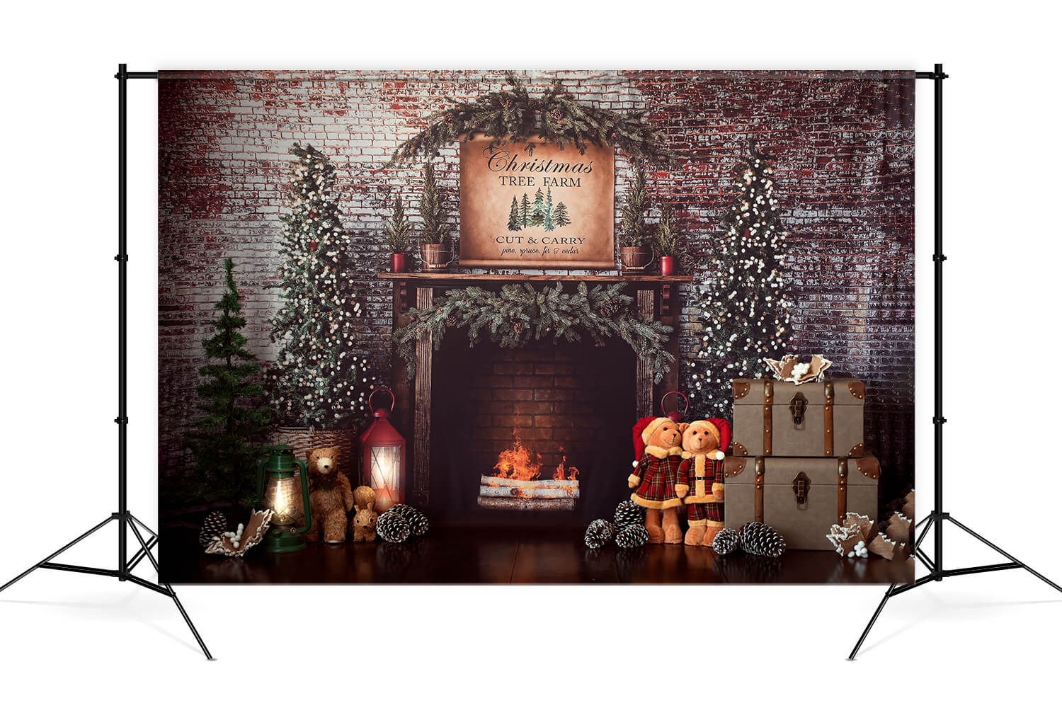 Toile de Fond de Noël Cheminée Mur de Briques M8-77