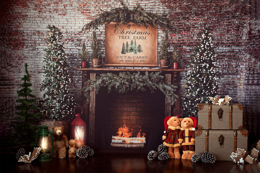 Toile de Fond de Noël Cheminée Mur de Briques M8-77