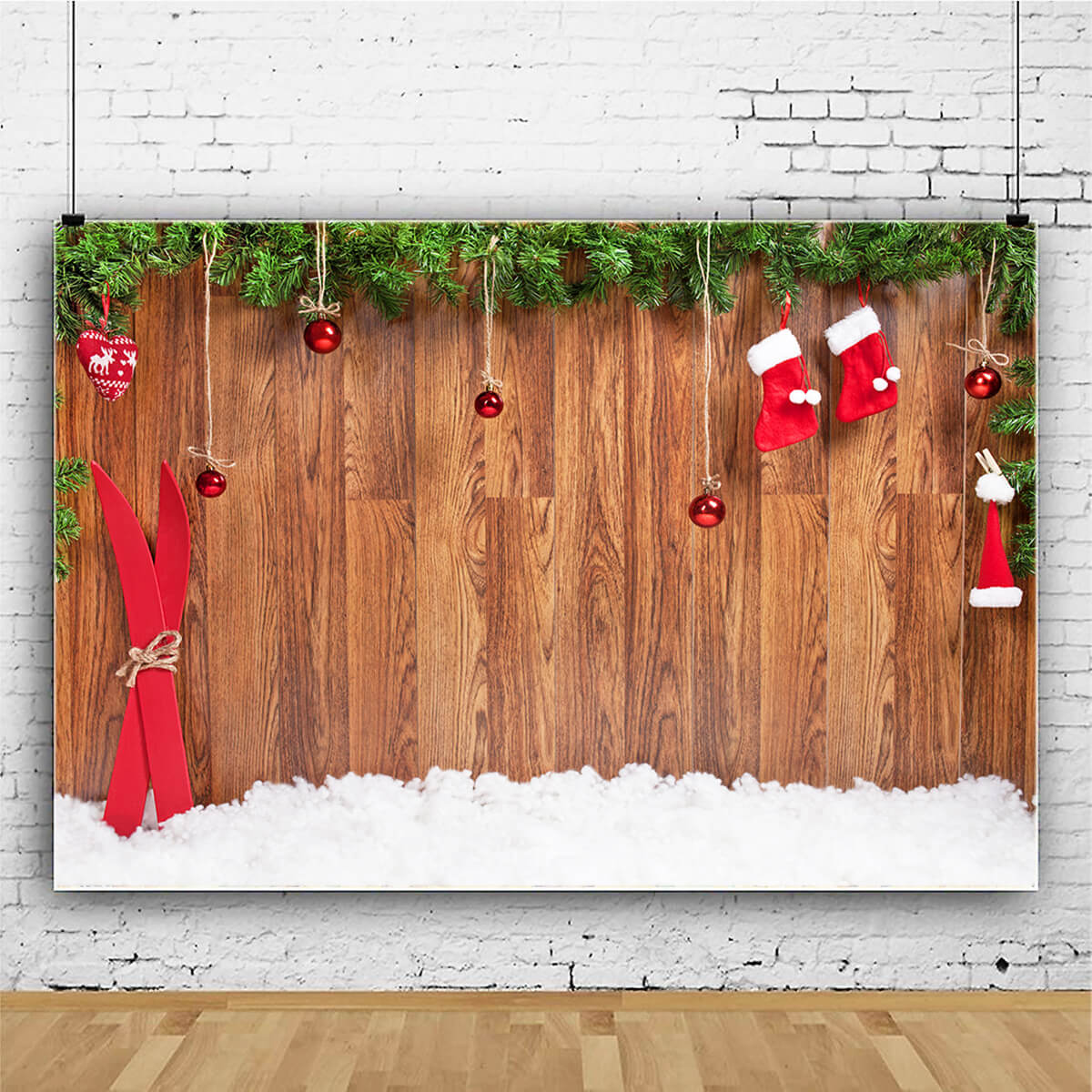 Toile de Fond Bas de Noël Planche de Bois de Neige M9-04