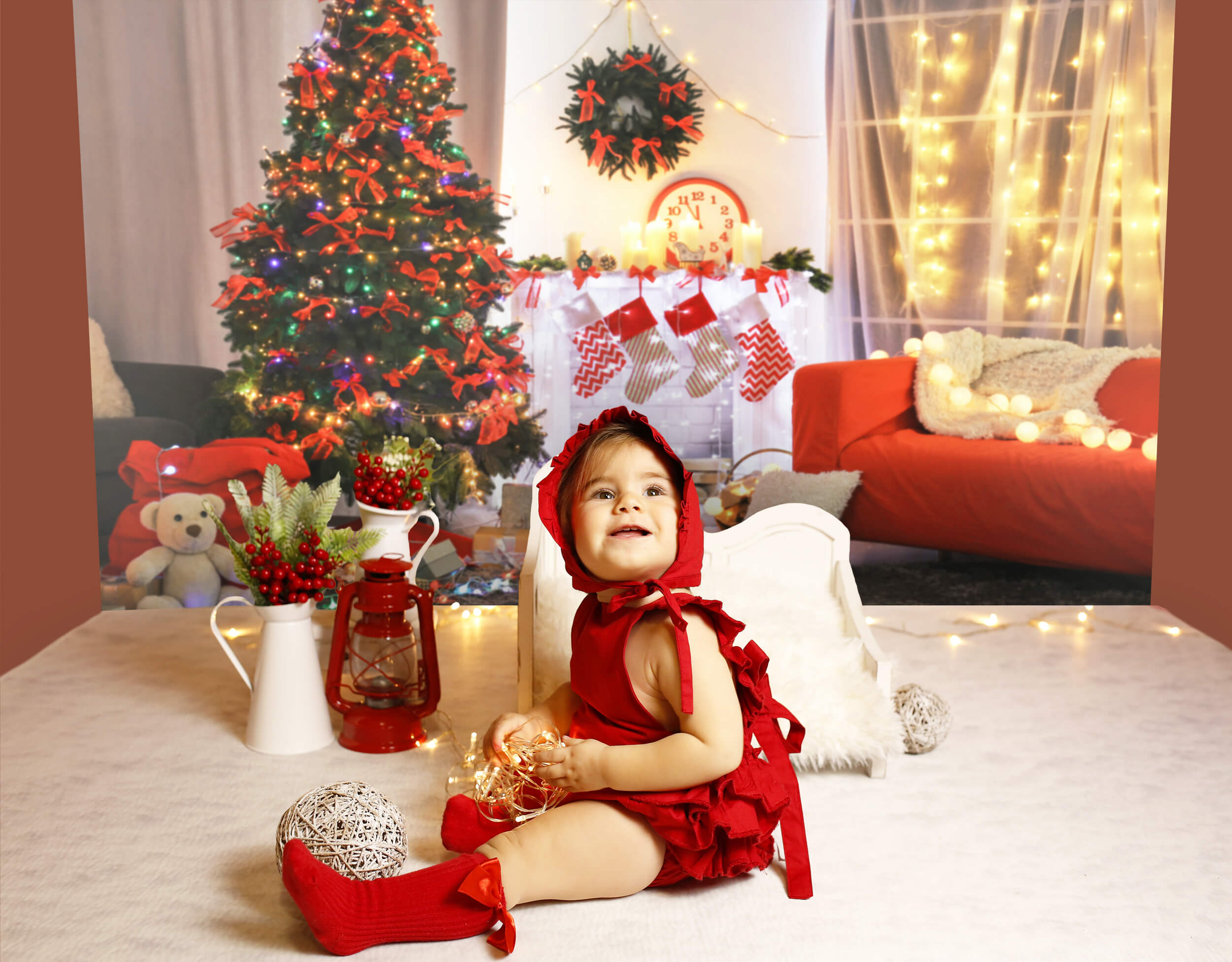 Toile de fond Arbre de Noël Cheminée  pour studio photo M9-05