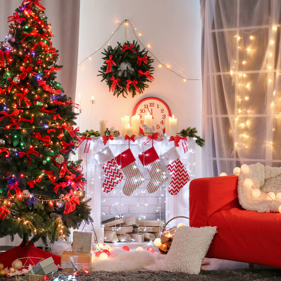 Toile de fond Arbre de Noël Cheminée  pour studio photo M9-05