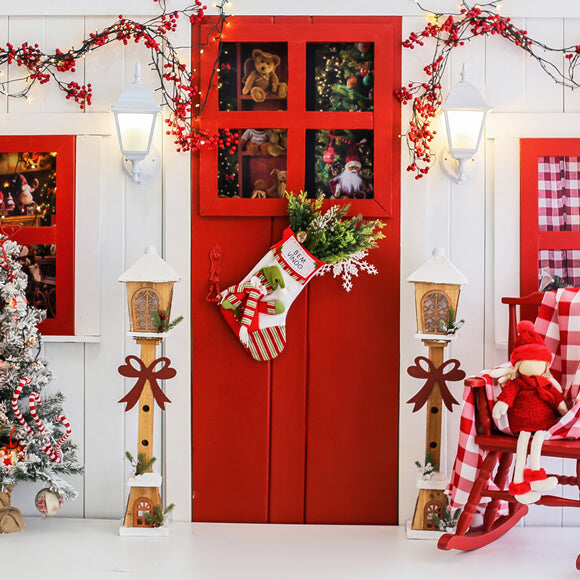 Toile de Fond Porte Décorée de Noël pour la photographie M9-07