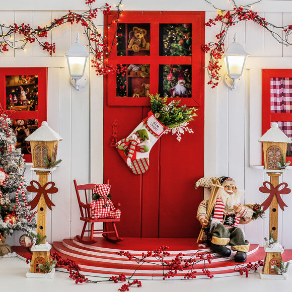 Toile de Fond Joyeux Noël Porte d'Entrée Père Noël M9-08