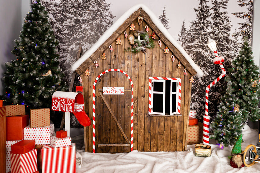 Toile de fond Maison en pain d'épices en bois Décor de Noël M9-11