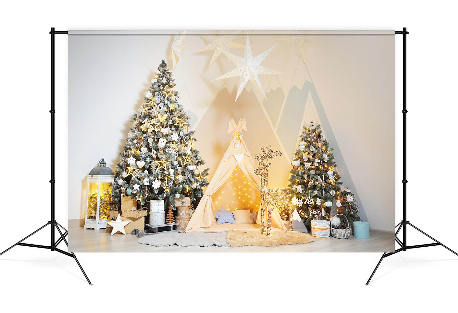 Toile de fond Arbre de Noël décoré Tente Maison M9-14