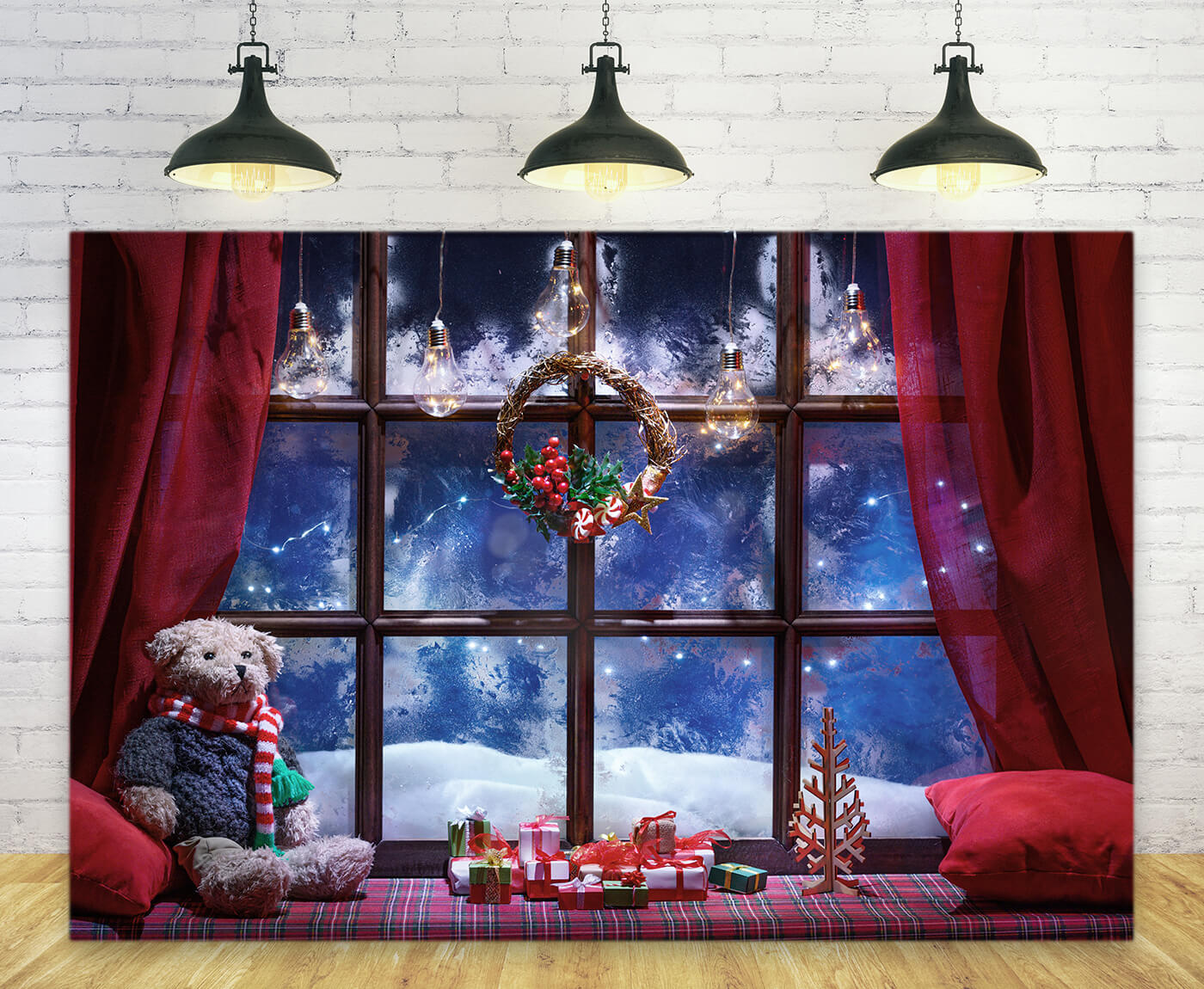 Toile de fond pour fenêtre de Noël hiver pays des merveilles de la neige M9-21