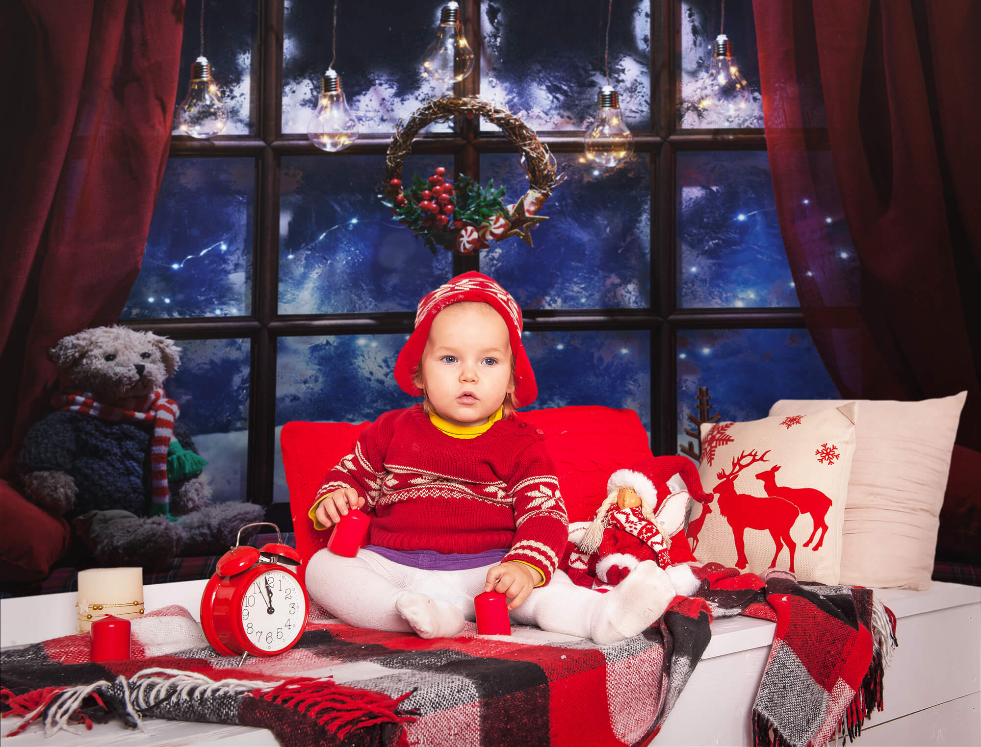 Toile de fond pour fenêtre de Noël hiver pays des merveilles de la neige M9-21