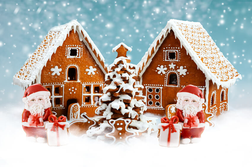 Toile de fond Maison en pain d'épices Flocon de neige de Noël M9-22