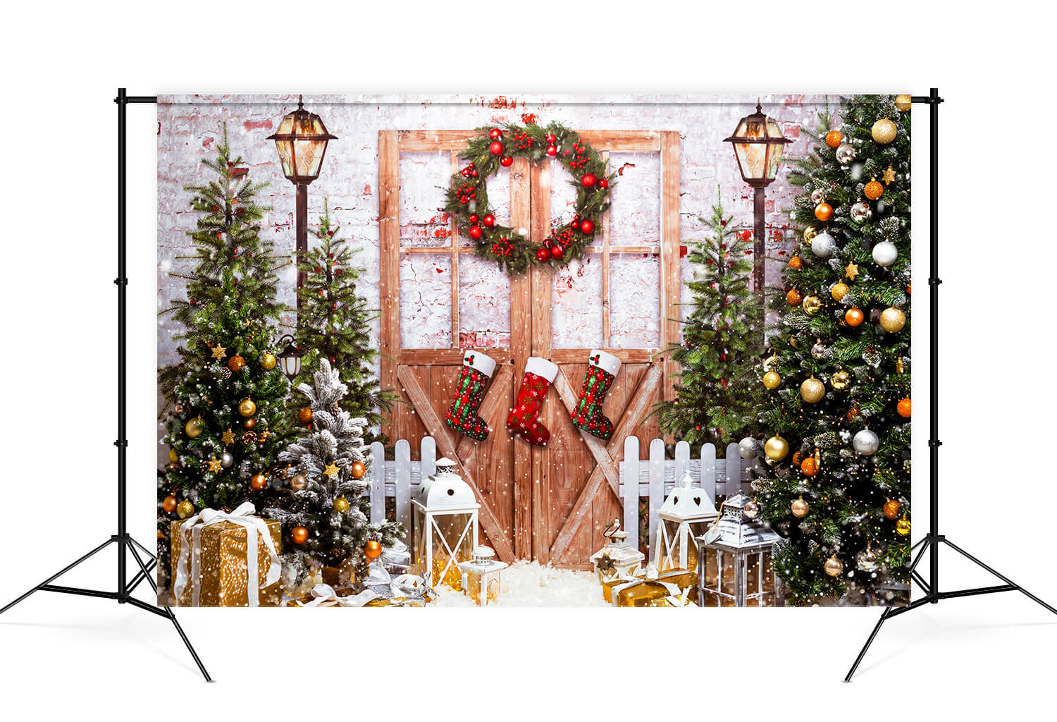 Toile de fond Porte en bois flocon de neige Arbre de Noël M9-27