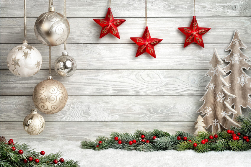 Toile de Fond Boule de Noël Bois Blanc Photographie M9-41