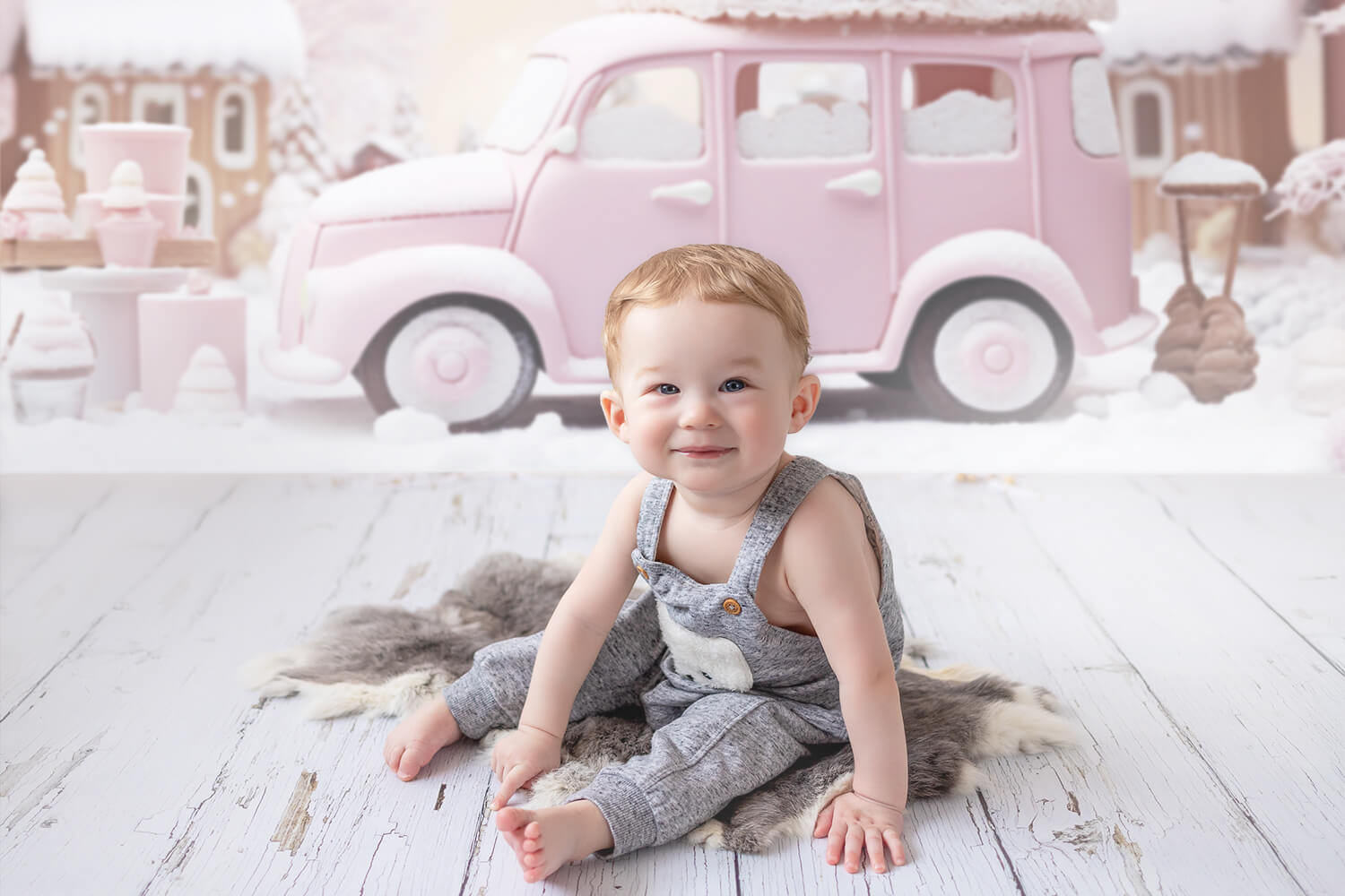 Toile de Fond de Noël Voiture de Glace Rose Pain d'Epice M9-62
