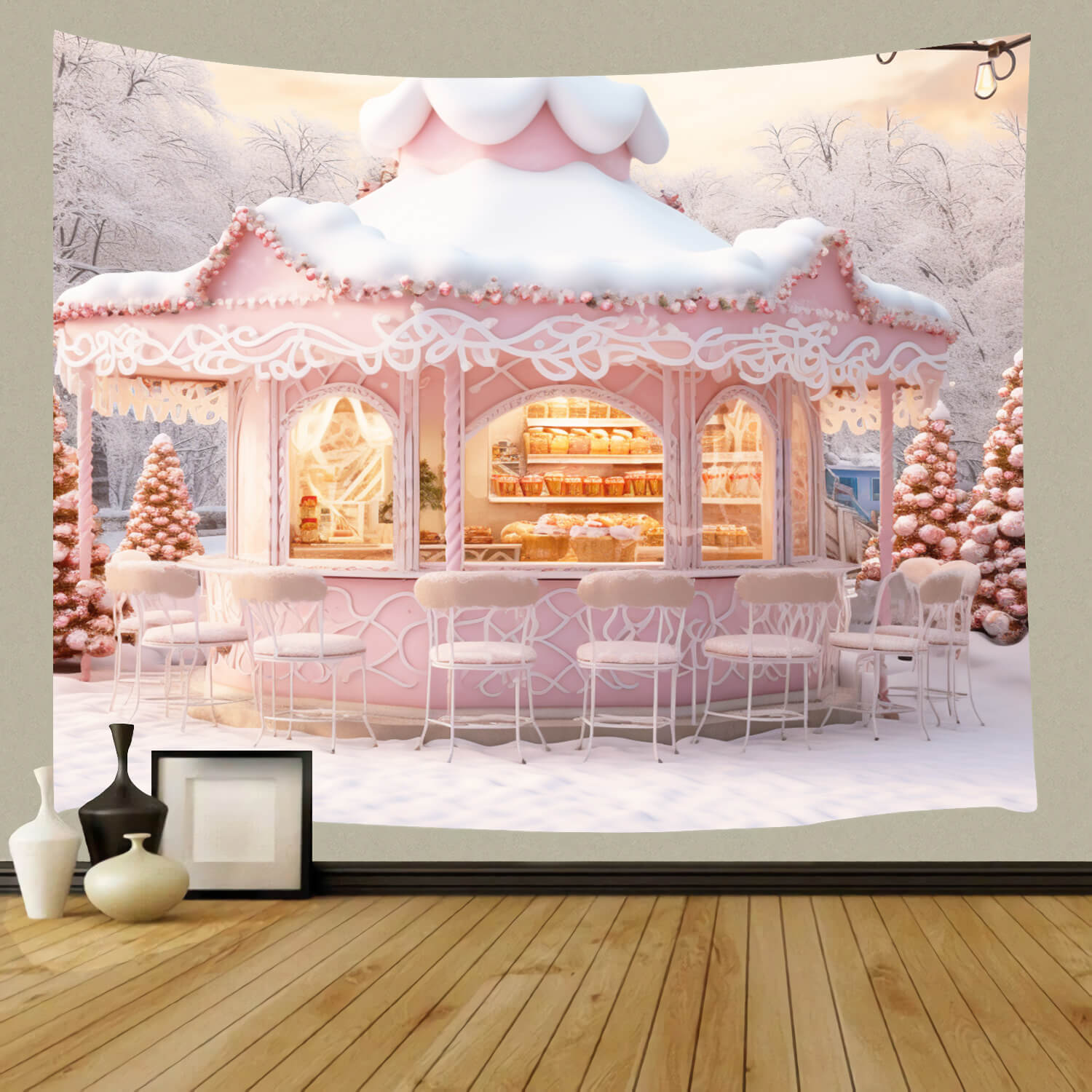 Toile de Fond de Magasin Rose de Bonbons de Noël M9-64