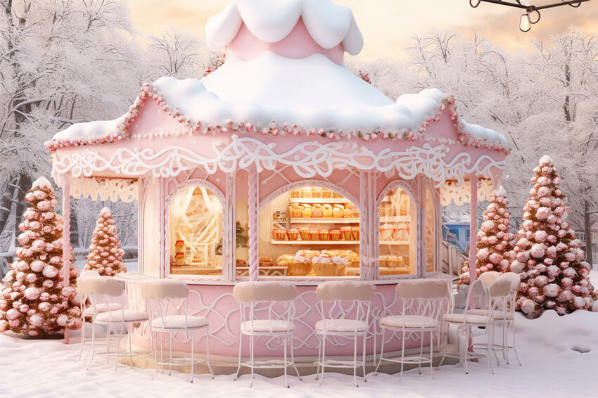Toile de Fond de Magasin Rose de Bonbons de Noël M9-64