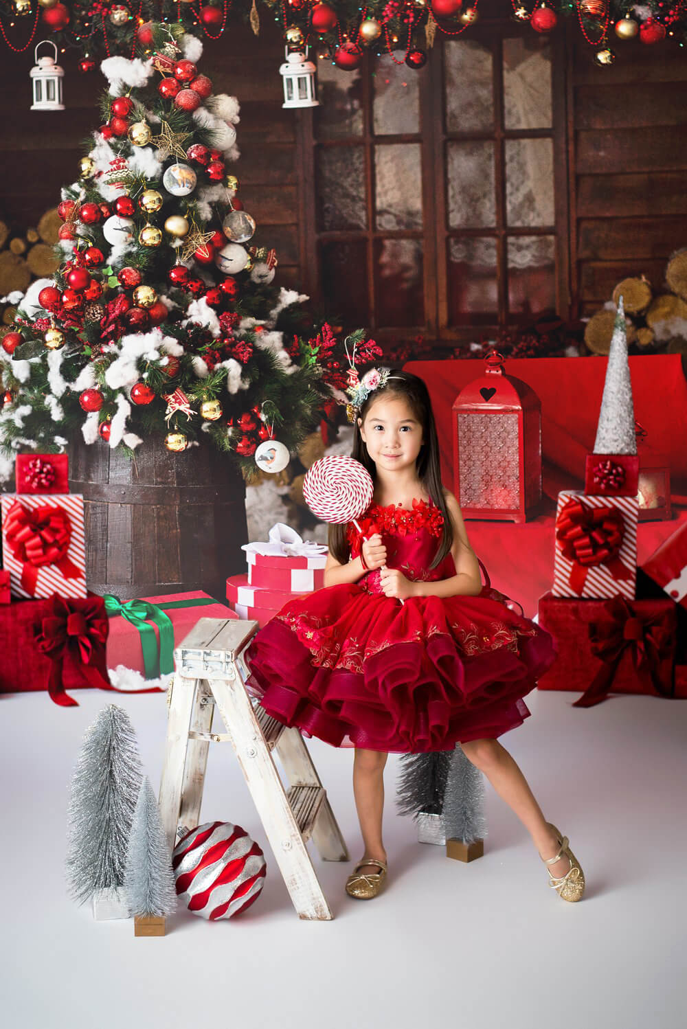 Toile de Fond pour Salle de Noël Décorée de Boîtes à Cadeaux M9-69
