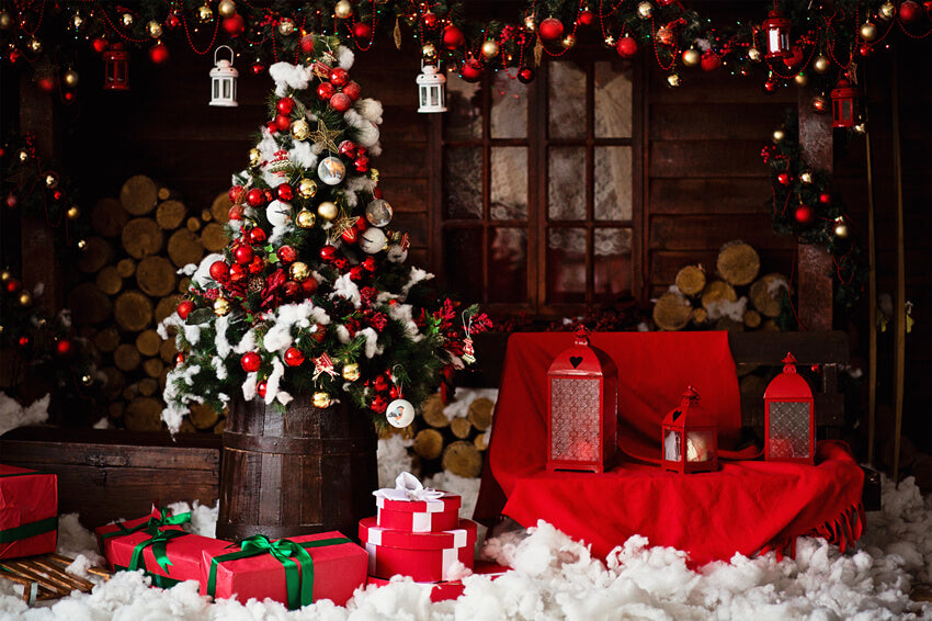 Toile de Fond pour Salle de Noël Décorée de Boîtes à Cadeaux M9-69