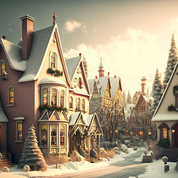 Toile de Fond Village de Noël Hiver Neige Paysage M9-78