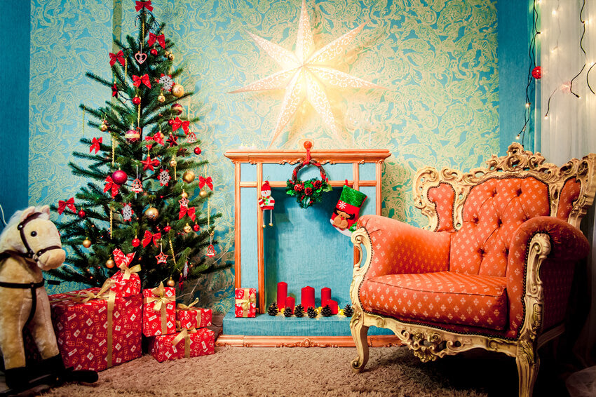 Toile de Fond Arbre de Noël Fauteuil Décor de Vacances M9-79