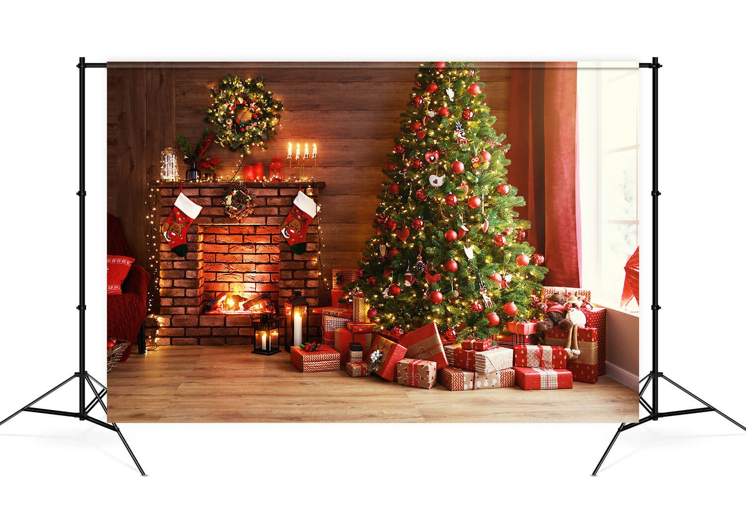 Toile de Fond Arbre de Noël Lumineux Cheminée Cadeaux M9-81