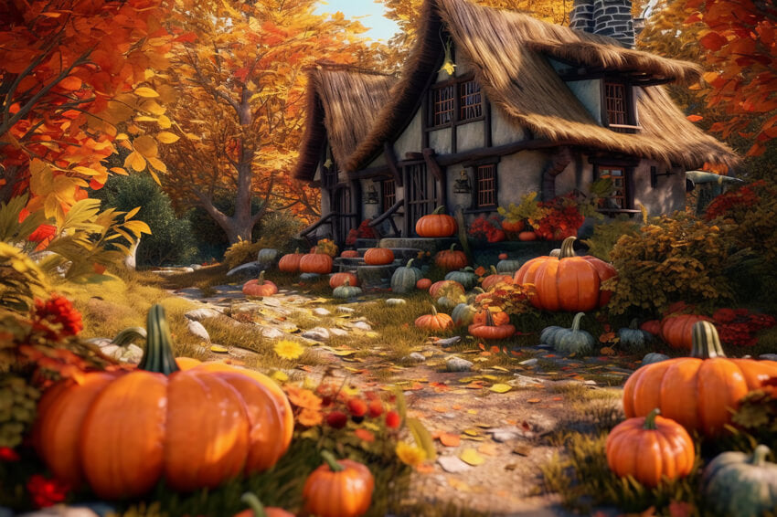 Toile de Fond Moisson d'Automne Citrouilles Thanksgiving M9-91