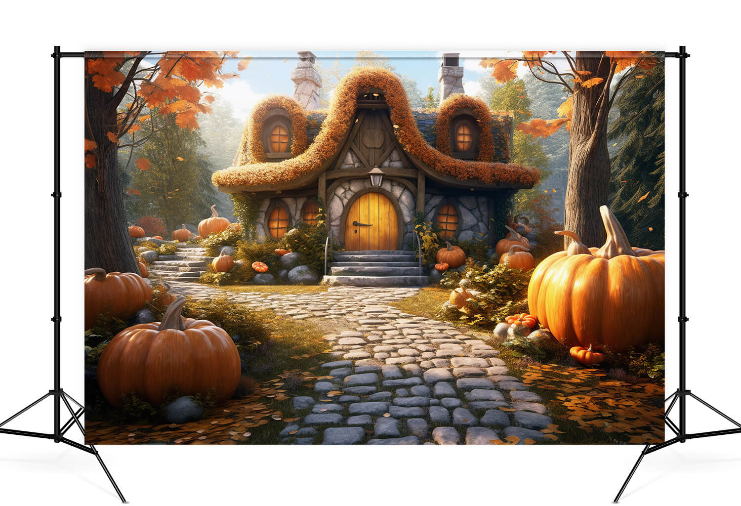 Toile de Fond pour Cabine Photo d'automne Cottage Citrouille M9-94