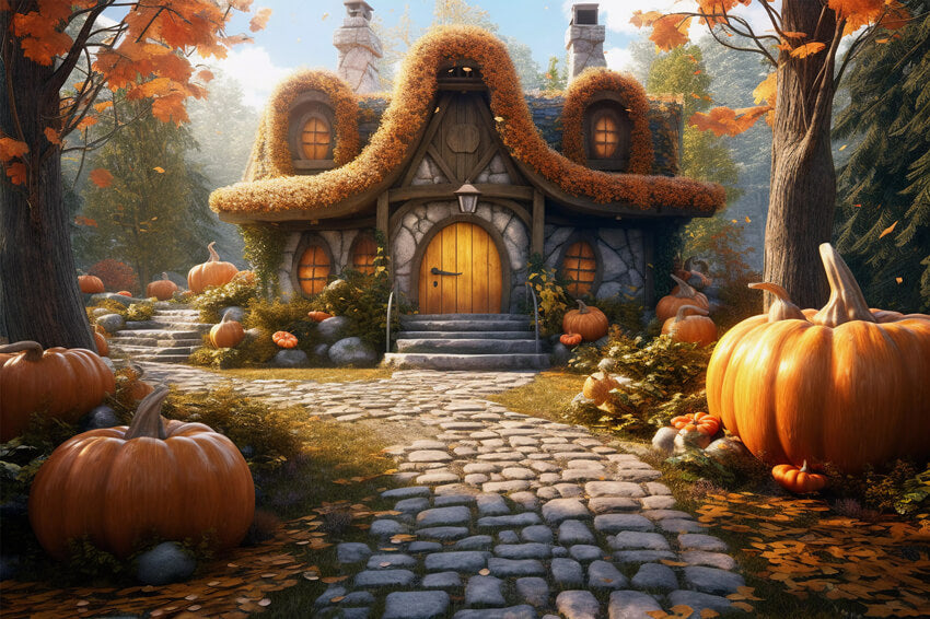 Toile de Fond pour Cabine Photo d'automne Cottage Citrouille M9-94