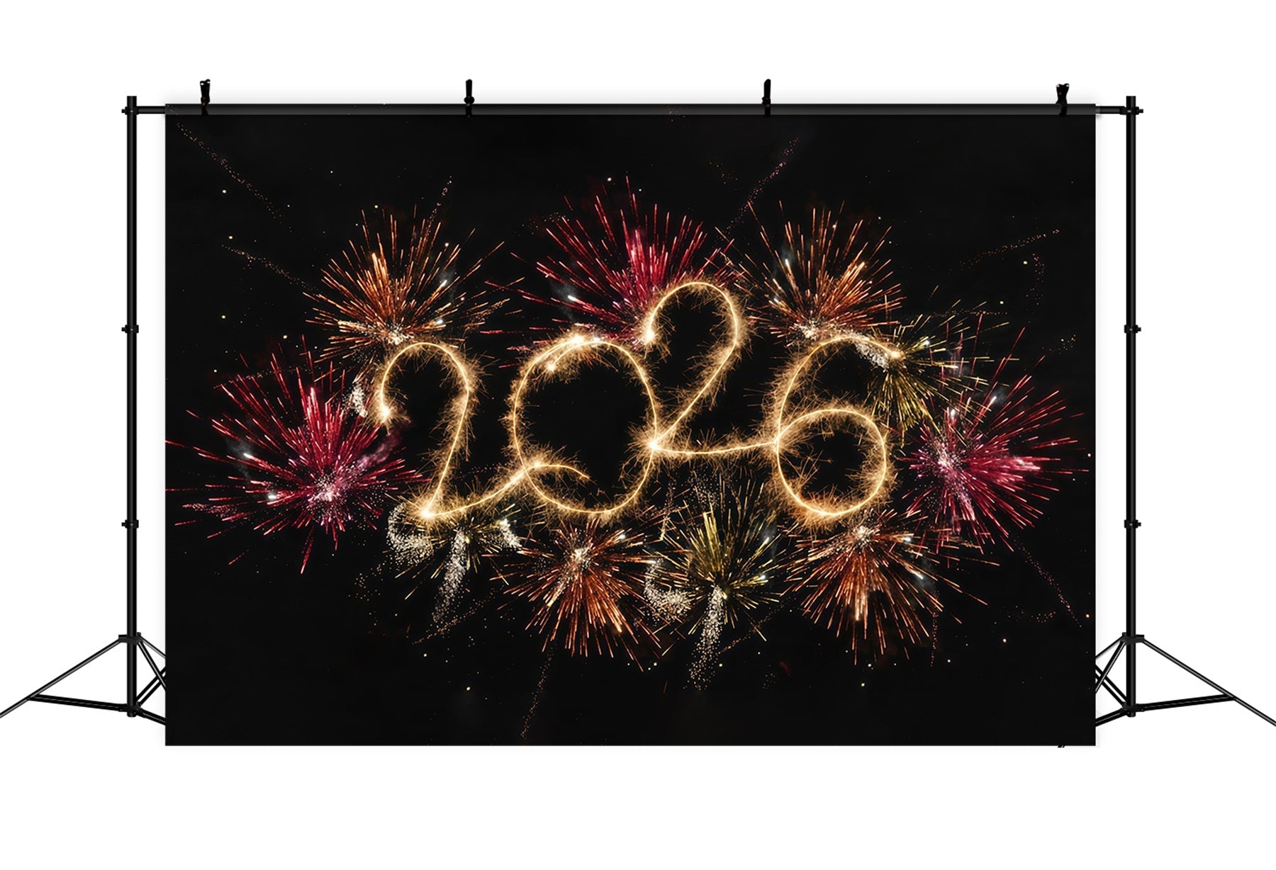 Fond pour le Nouvel An 2026 Feux d'artifice vibrants Éclats étincelants Fond pour le Nouvel An MRR10-10
