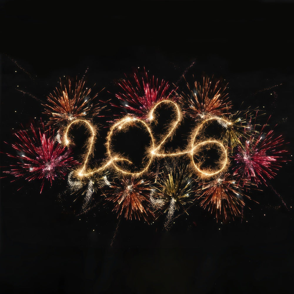 Fond pour le Nouvel An 2026 Feux d'artifice vibrants Éclats étincelants Fond pour le Nouvel An MRR10-10