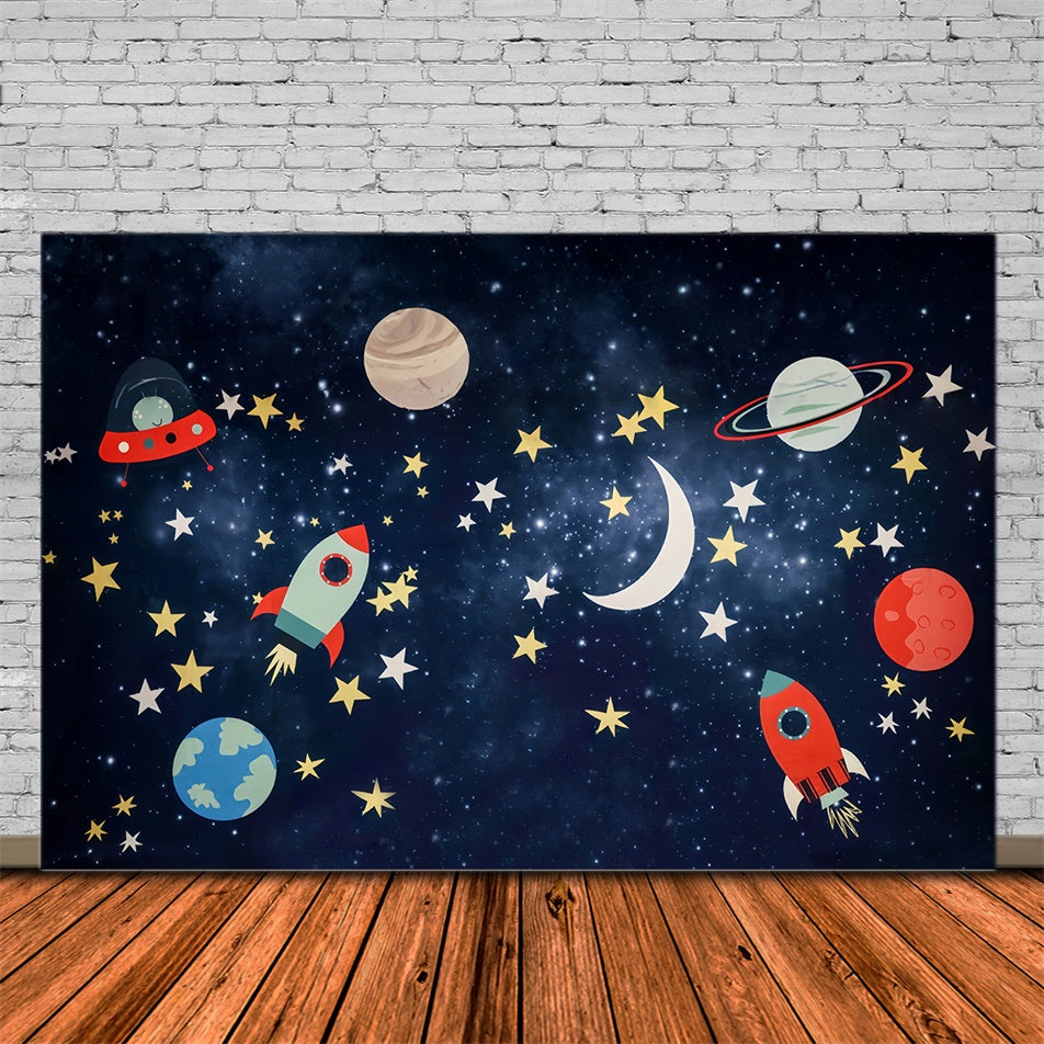 Fond pour cake smash « Aventure spatiale » Fond d'anniversaire « Étoiles et fusées » MRR10-16