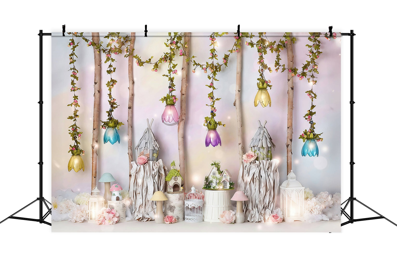 Fond photo pour enfants Cottage de conte de fées Fleurs Fond pour nouveau-nés MRR10-25