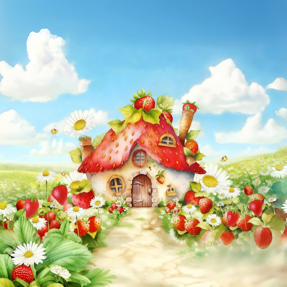 Fonds enfants Maison fraise Fleurs Fond nouveau-né MRR10-28