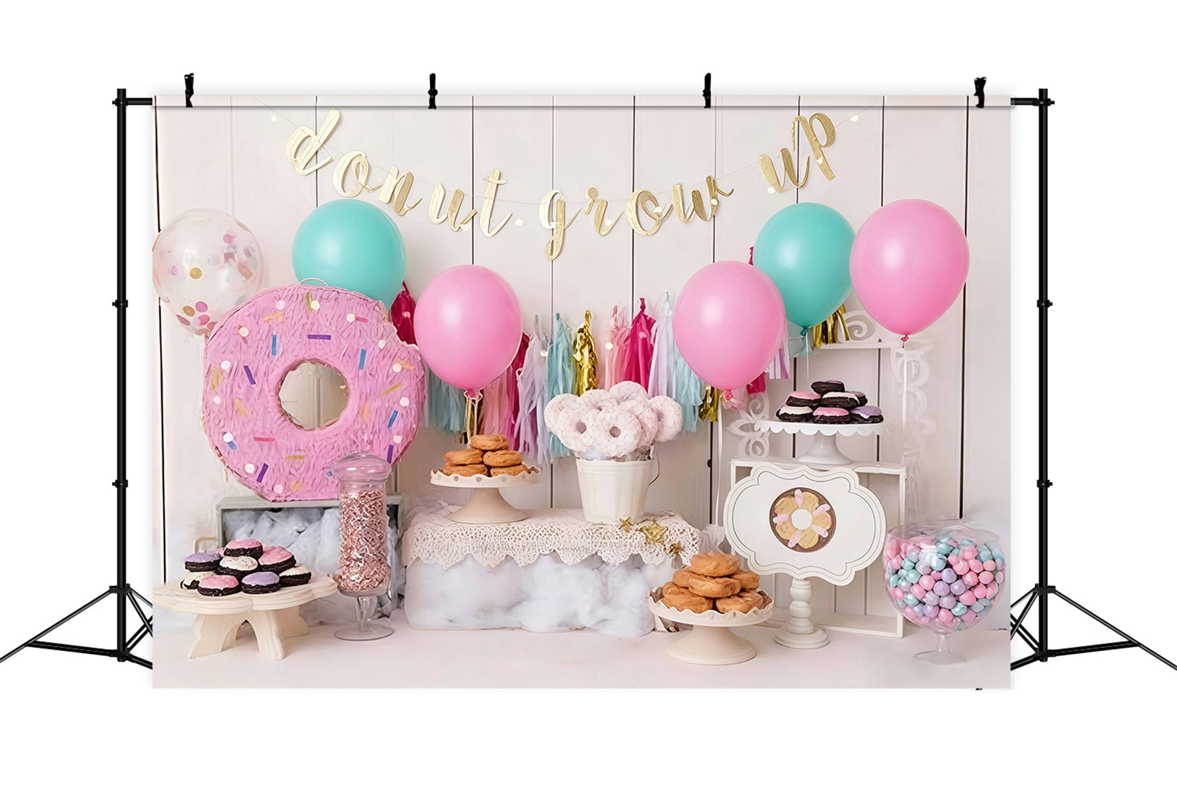 Fond d'anniversaire Fond de fête sur le thème des beignets Fond pour gâteau d'anniversaire MRR10-30