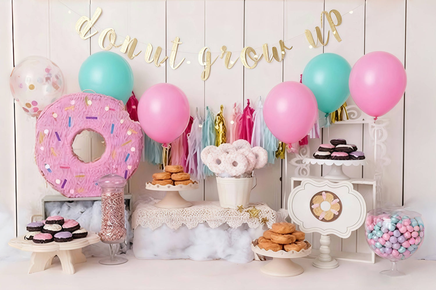 Fond d'anniversaire Fond de fête sur le thème des beignets Fond pour gâteau d'anniversaire MRR10-30