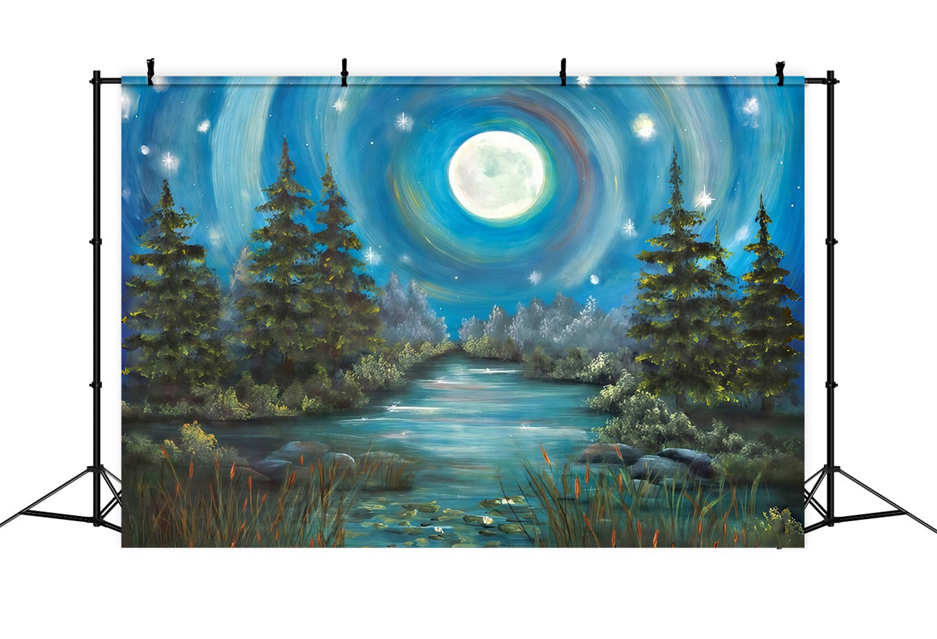 Fond forêt Fond photo pour nouveau-né Forêt au clair de lune et rivière MRR10-33