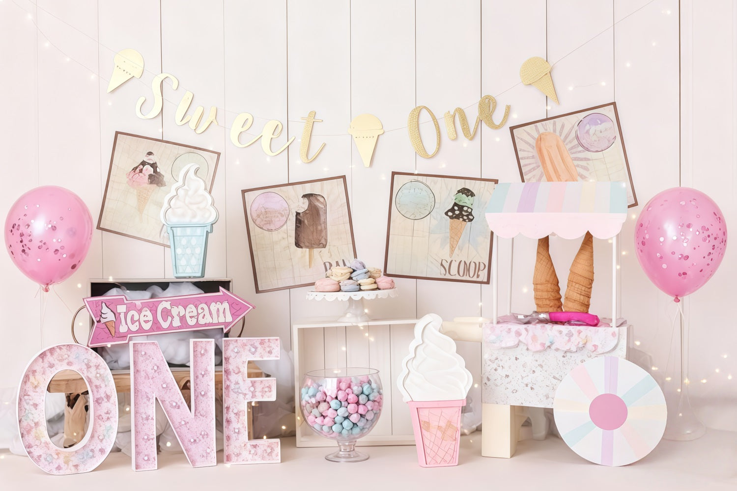 Fond pour 1er anniversaire Glace sucrée Fond pour fête et gâteau d'anniversaire MRR10-41