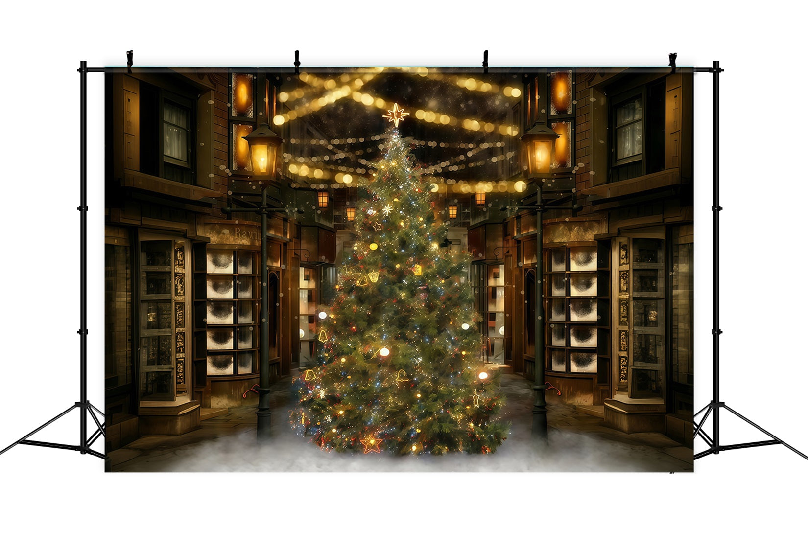 Fond pour sapin de Noël Fond pour rue festive la nuit à Noël MRR10-42