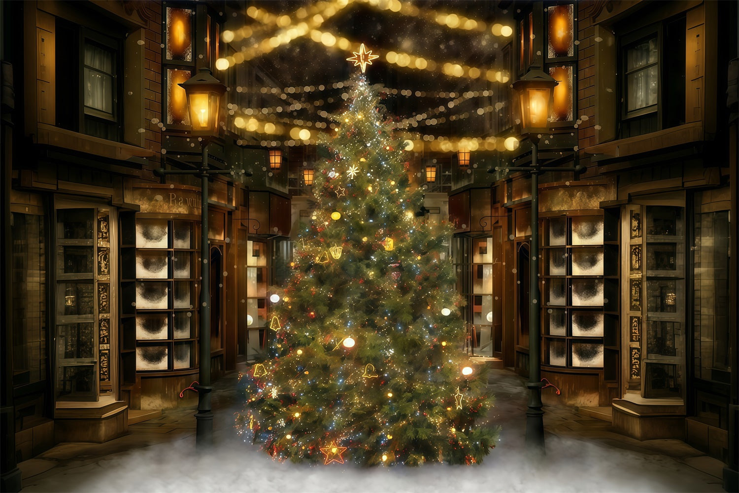 Fond pour sapin de Noël Fond pour rue festive la nuit à Noël MRR10-42