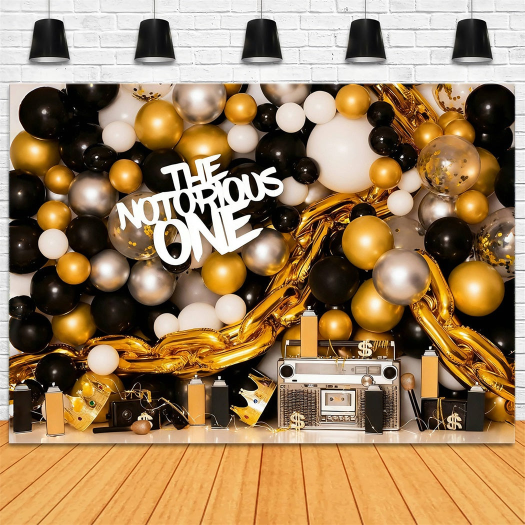 Fond pour cake smash Ballons dorés et noirs Fond pour 1er anniversaire MRR10-43